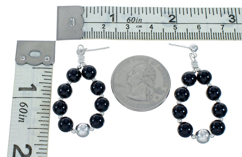 Navajo Sterling Silver And Onyx Bead Post Dangle Earrings X11343